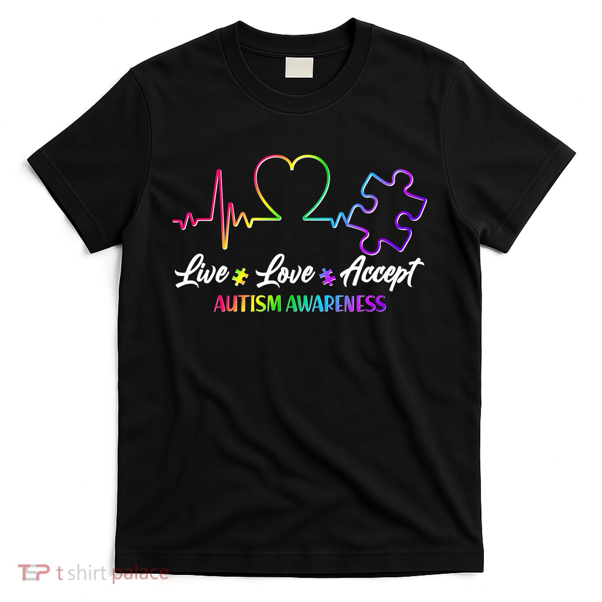 Live Love Accept Autism Awareness Rainbow T-Shirt