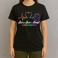 Live Love Accept Autism Awareness Rainbow T-Shirt thumb 4
