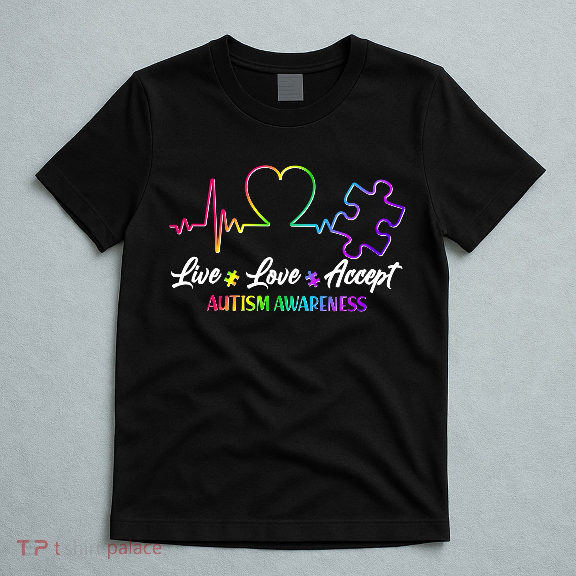 Live Love Accept Autism Awareness Rainbow T-Shirt