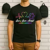 Live Love Accept Autism Awareness Rainbow T-Shirt thumb 6