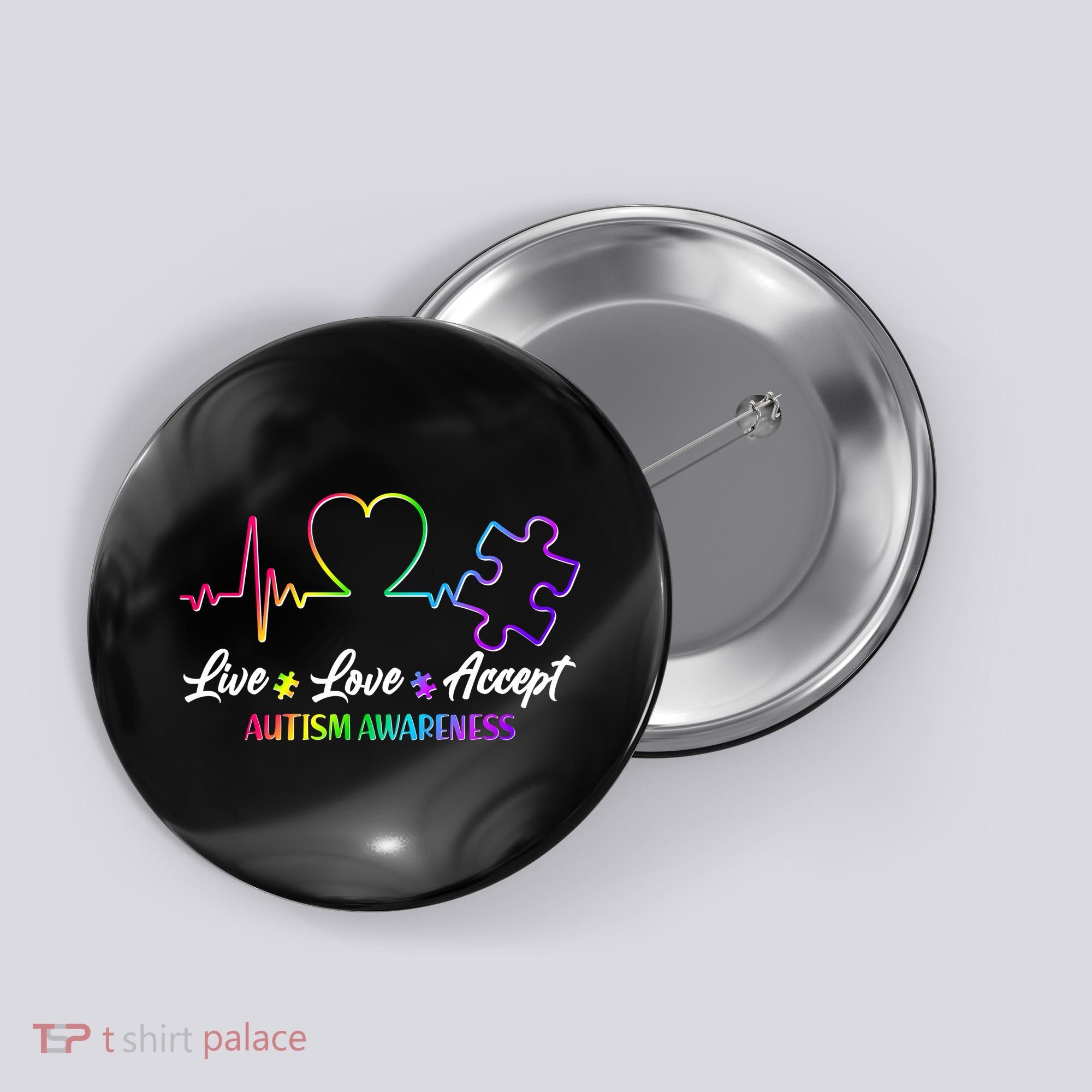 Live Love Accept Autism Awareness Rainbow Button