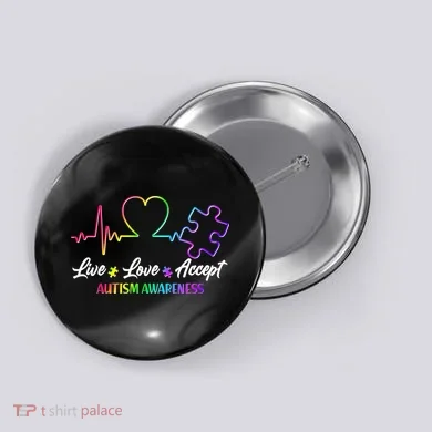 Live Love Accept Autism Awareness Rainbow Button