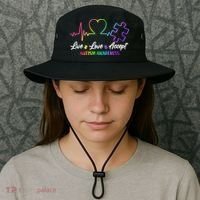 Live Love Accept Autism Awareness Rainbow Bucket Hat thumb 3