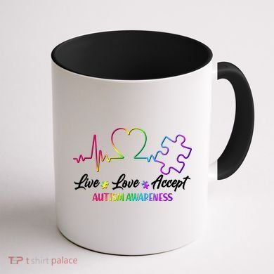 Live Love Accept Autism Awareness Rainbow Coffee Mug back