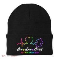 Live Love Accept Autism Awareness Rainbow Beanie thumb 0