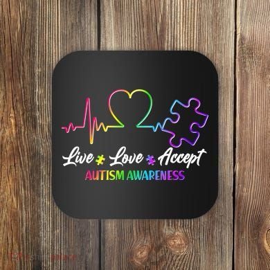 Live Love Accept Autism Awareness Rainbow Coaster