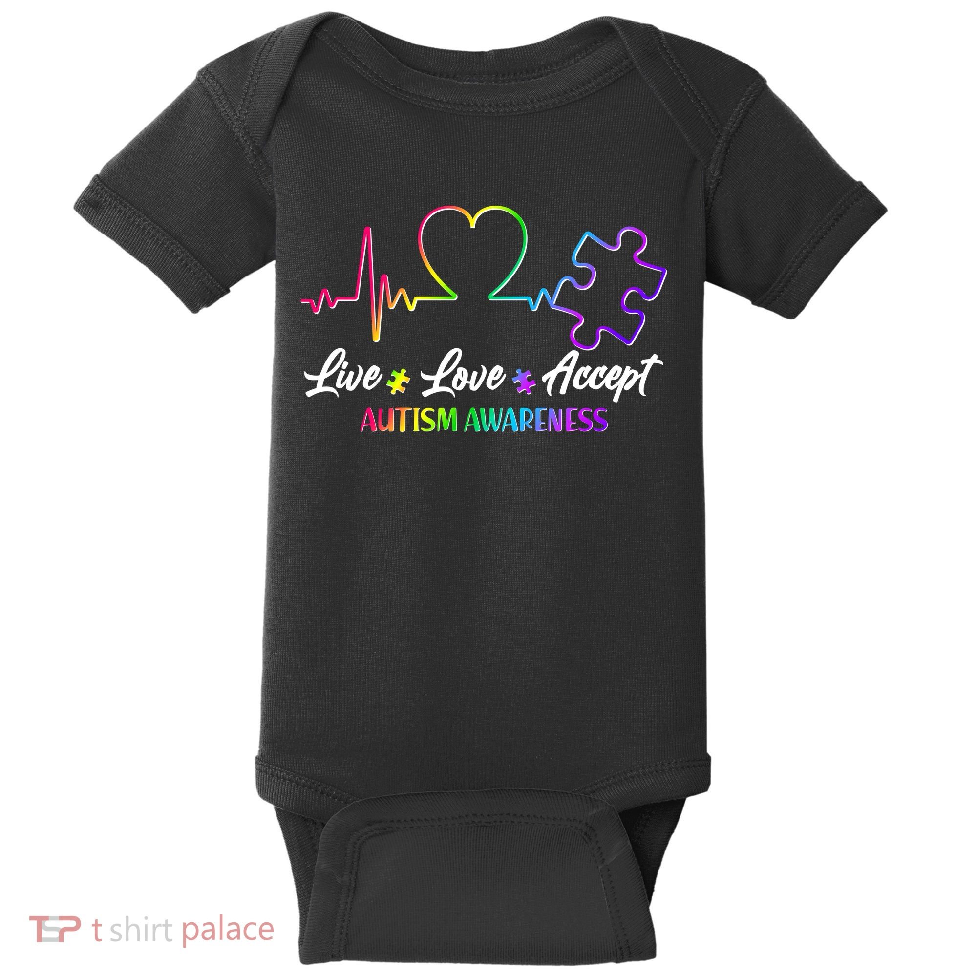 Live Love Accept Autism Awareness Rainbow Baby Bodysuit