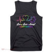 Live Love Accept Autism Awareness Rainbow Tank Top thumb 0
