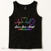 Live Love Accept Autism Awareness Rainbow Tank Top thumb 2