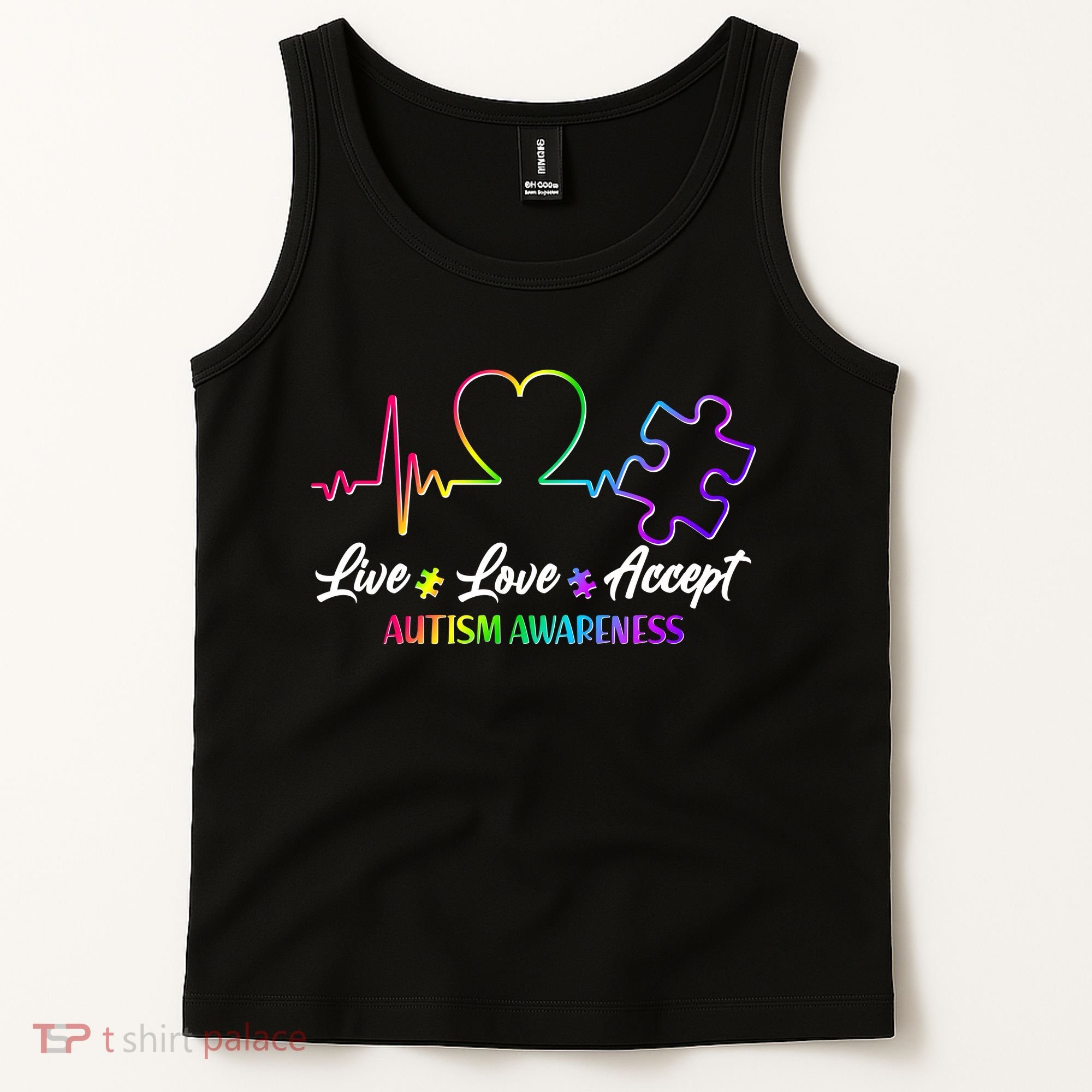 Live Love Accept Autism Awareness Rainbow Tank Top