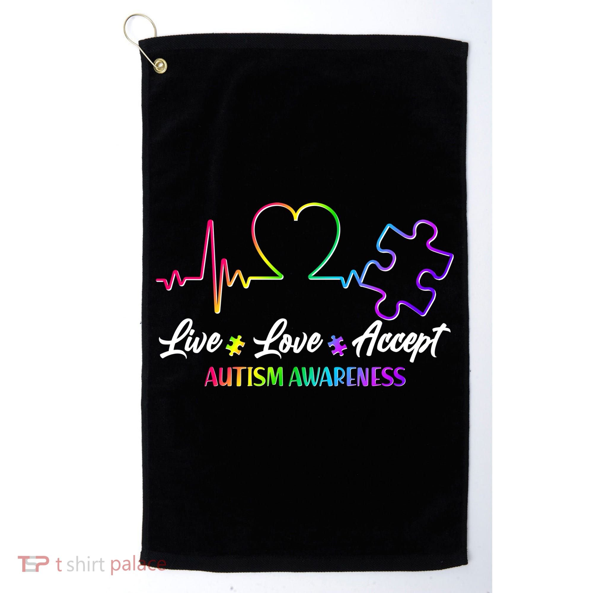 Live Love Accept Autism Awareness Rainbow Golf Towel