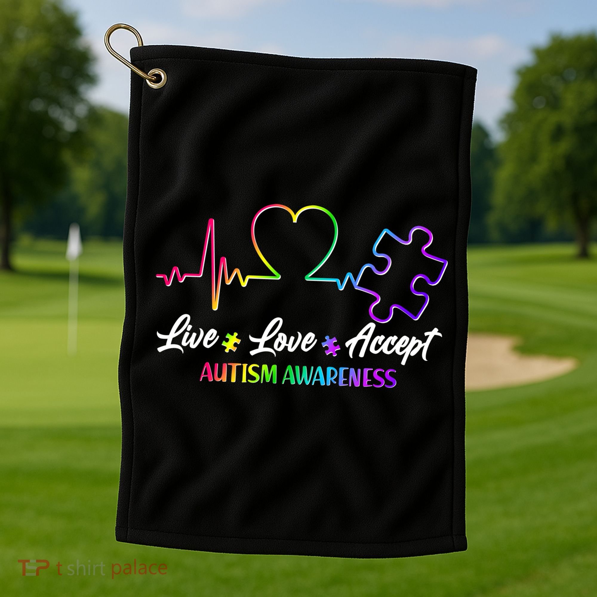 Live Love Accept Autism Awareness Rainbow Golf Towel