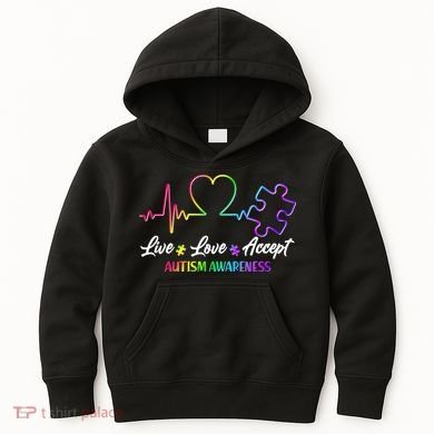 Live Love Accept Autism Awareness Rainbow Kids Hoodie