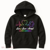 Live Love Accept Autism Awareness Rainbow Kids Hoodie thumb 0