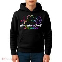 Live Love Accept Autism Awareness Rainbow Kids Hoodie thumb 4