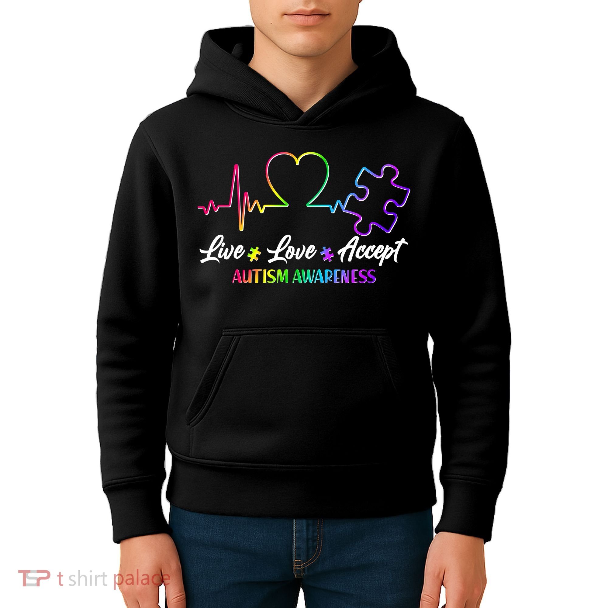 Live Love Accept Autism Awareness Rainbow Kids Hoodie
