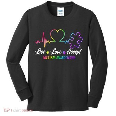 Live Love Accept Autism Awareness Rainbow Kids Long Sleeve Shirt