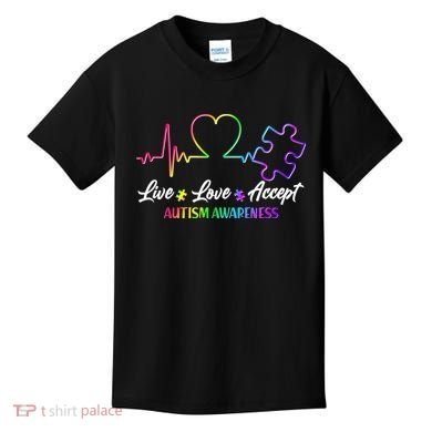 Live Love Accept Autism Awareness Rainbow Kids T-Shirt
