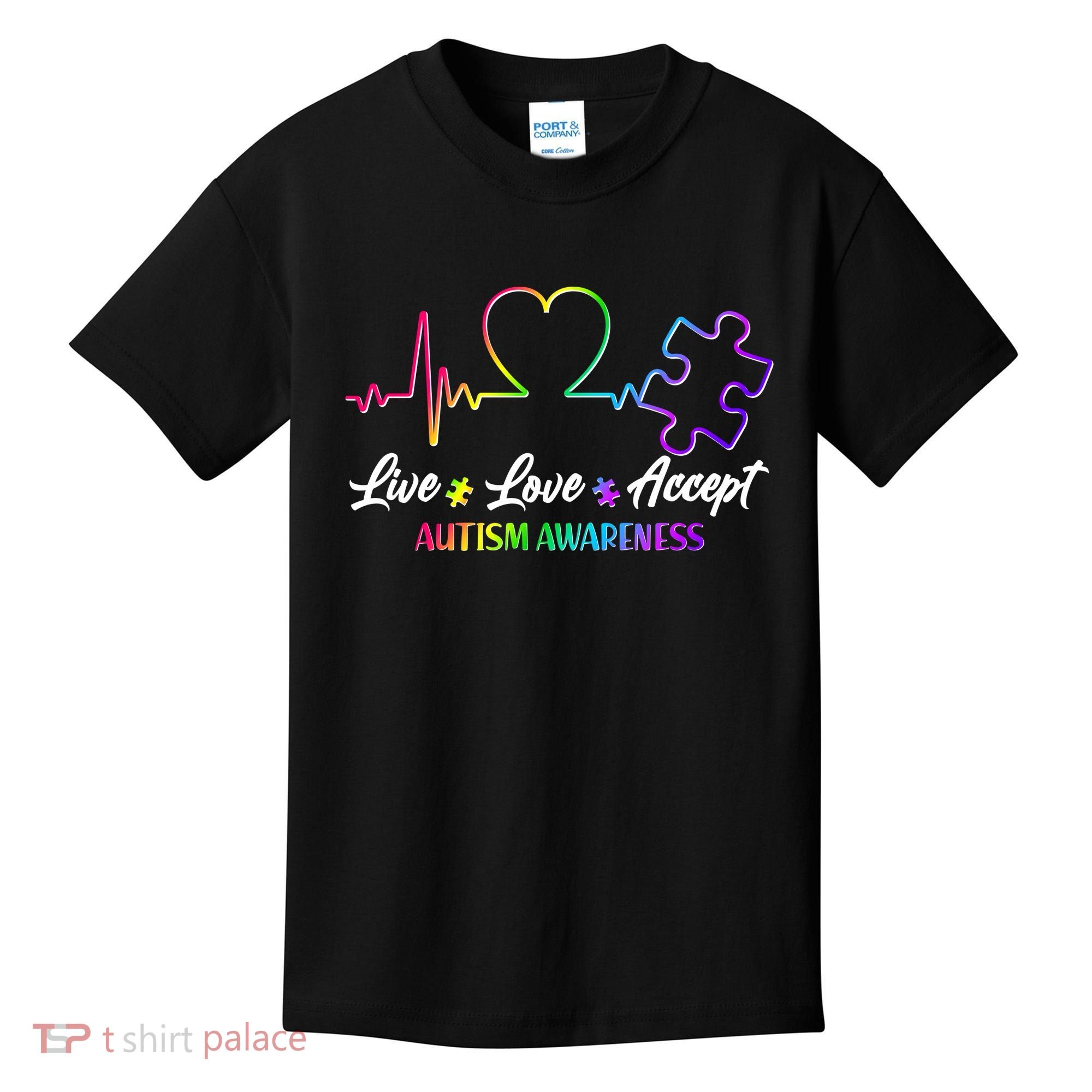 Live Love Accept Autism Awareness Rainbow Kids T-Shirt