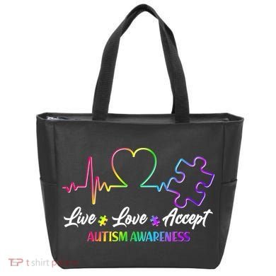 Live Love Accept Autism Awareness Rainbow Tote Bag