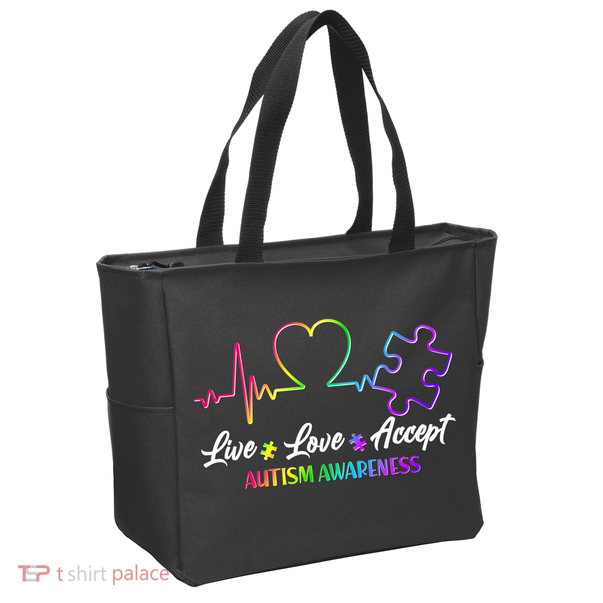 Live Love Accept Autism Awareness Rainbow Tote Bag