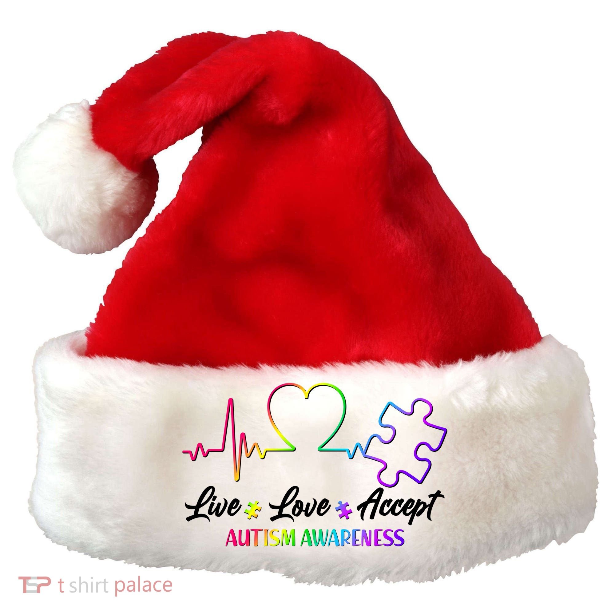 Live Love Accept Autism Awareness Rainbow Santa Hat
