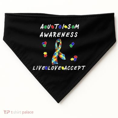Live Love Accept Autism Puzzle Piece Ribbon USA-Made Doggie Bandana