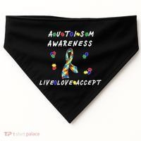 Live Love Accept Autism Puzzle Piece Ribbon USA-Made Doggie Bandana thumb 0