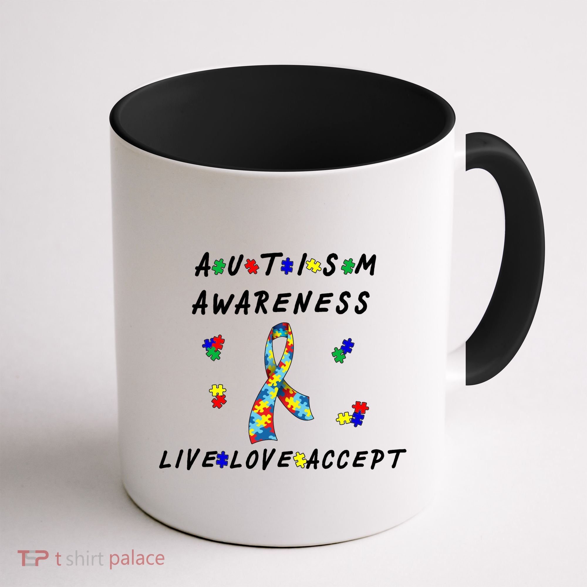 Live Love Accept Autism Puzzle Piece Ribbon Coffee Mug