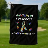Live Love Accept Autism Puzzle Piece Ribbon Golf Towel thumb 1