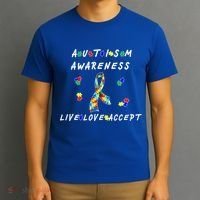 Live Love Accept Autism Puzzle Piece Ribbon T-Shirt thumb 3
