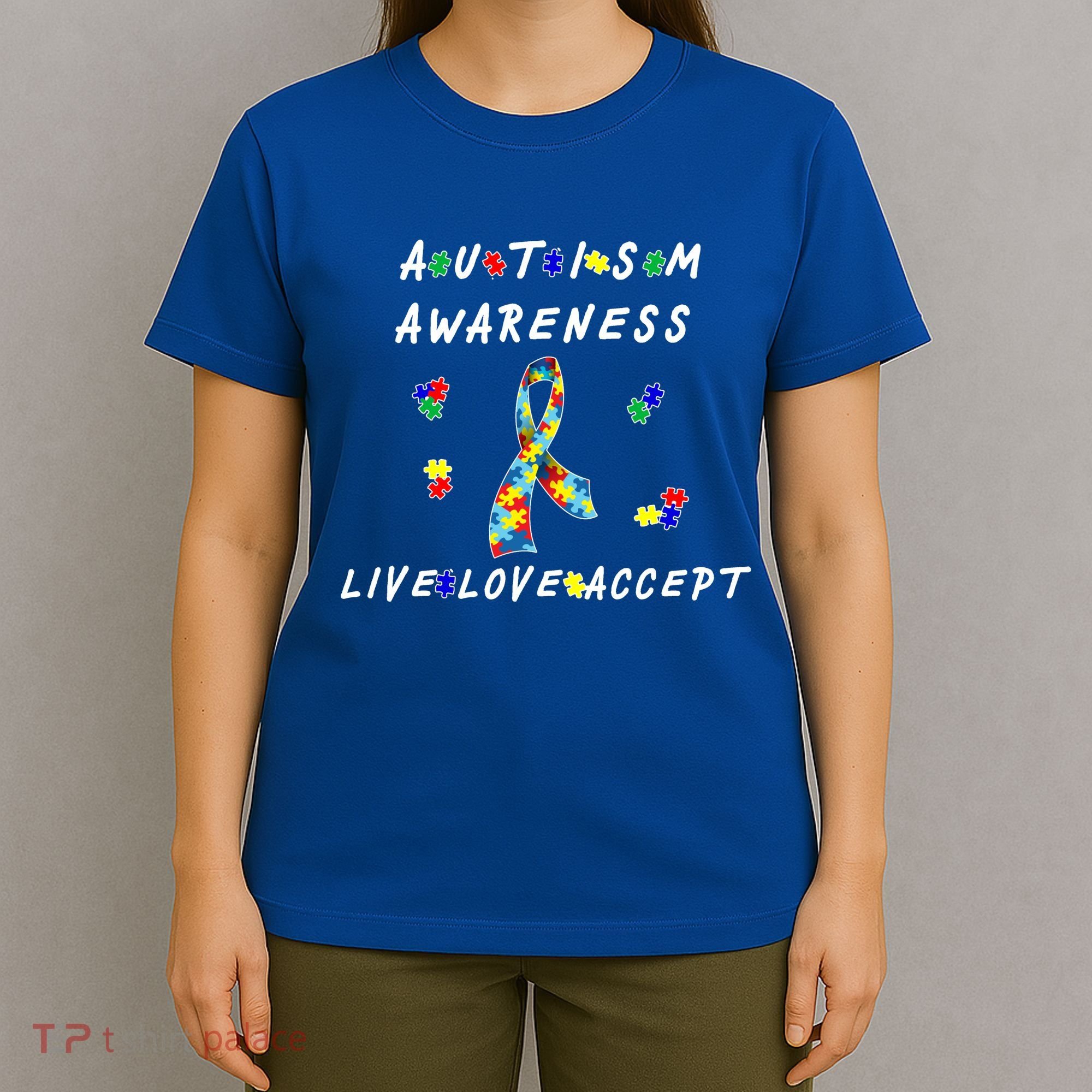 Live Love Accept Autism Puzzle Piece Ribbon T-Shirt