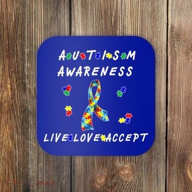 Live Love Accept Autism Puzzle Piece Ribbon Coaster