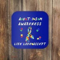 Live Love Accept Autism Puzzle Piece Ribbon Coaster thumb 0