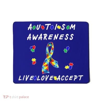 Live Love Accept Autism Puzzle Piece Ribbon Mousepad