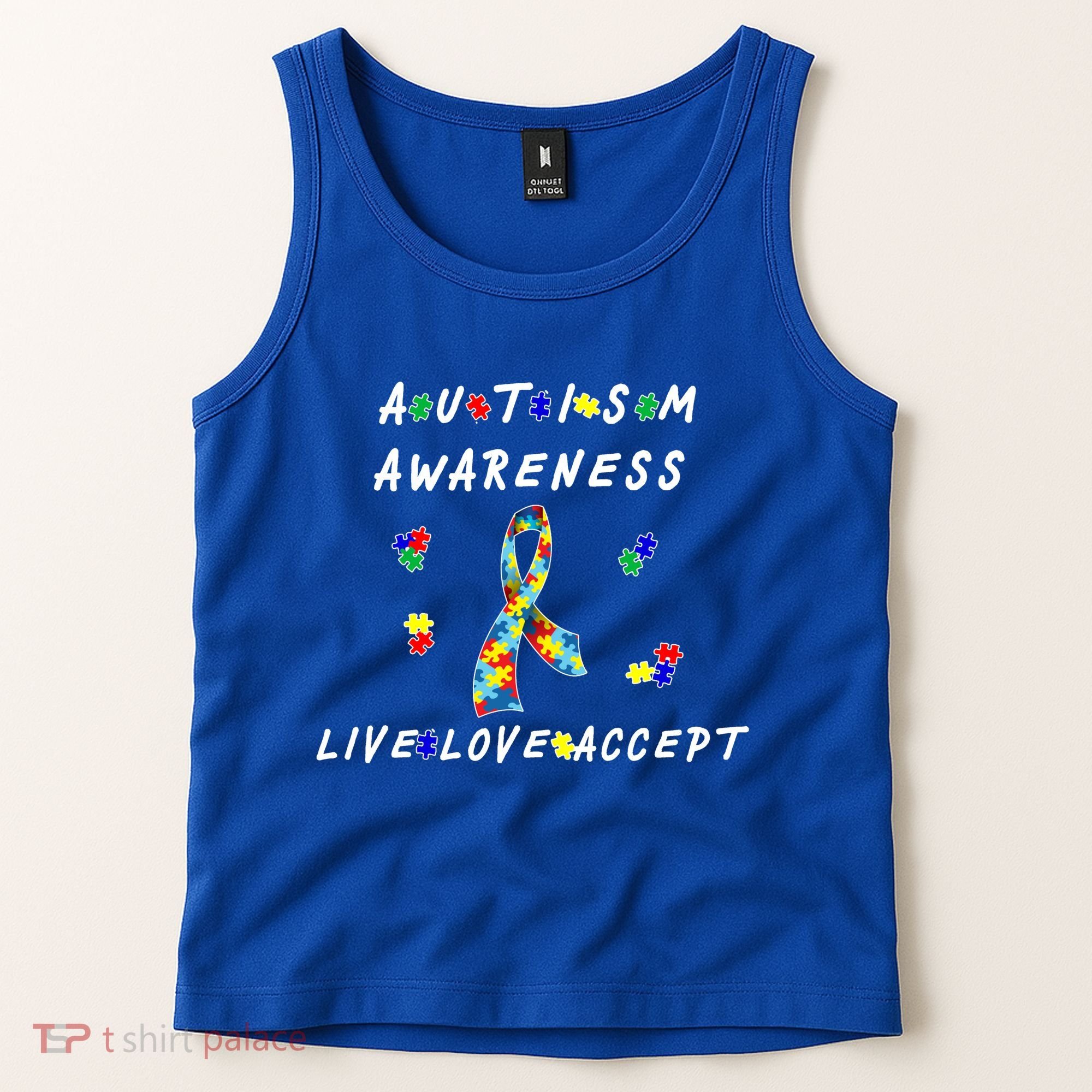 Live Love Accept Autism Puzzle Piece Ribbon Tank Top