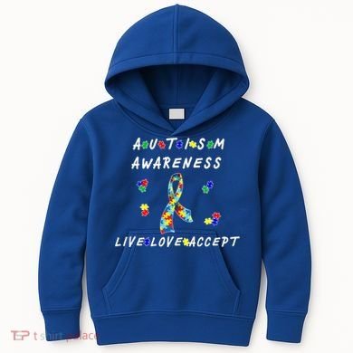 Live Love Accept Autism Puzzle Piece Ribbon Kids Hoodie