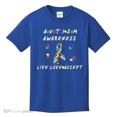 Live Love Accept Autism Puzzle Piece Ribbon Kids T-Shirt