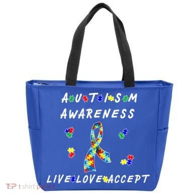Live Love Accept Autism Puzzle Piece Ribbon Tote Bag