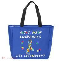 Live Love Accept Autism Puzzle Piece Ribbon Tote Bag thumb 0