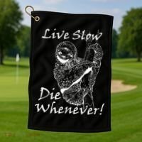 Live Slow Die Whenever Funny Sloth Golf Towel thumb 1