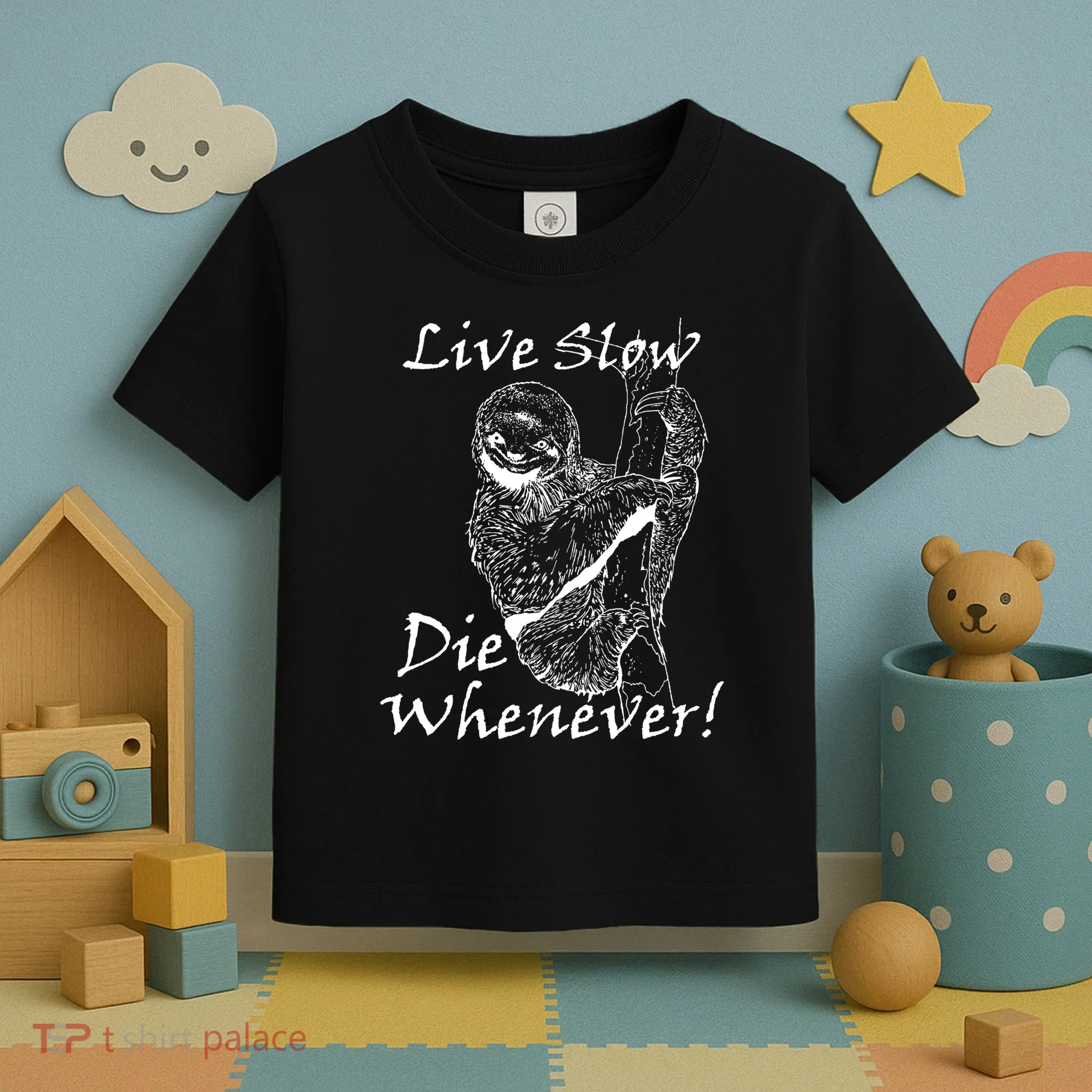 Live Slow Die Whenever Funny Sloth Toddler T-Shirt