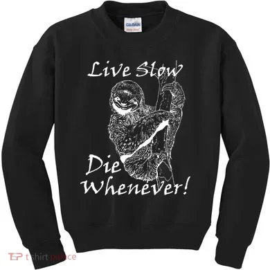 Live Slow Die Whenever Funny Sloth Kids Sweatshirt