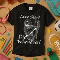 Live Slow Die Whenever Funny Sloth Kids T-Shirt thumb 3