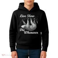Live Slow Die Whenever Sloth Kids Hoodie thumb 4