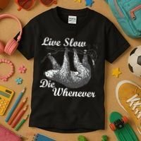 Live Slow Die Whenever Sloth Kids T-Shirt thumb 3