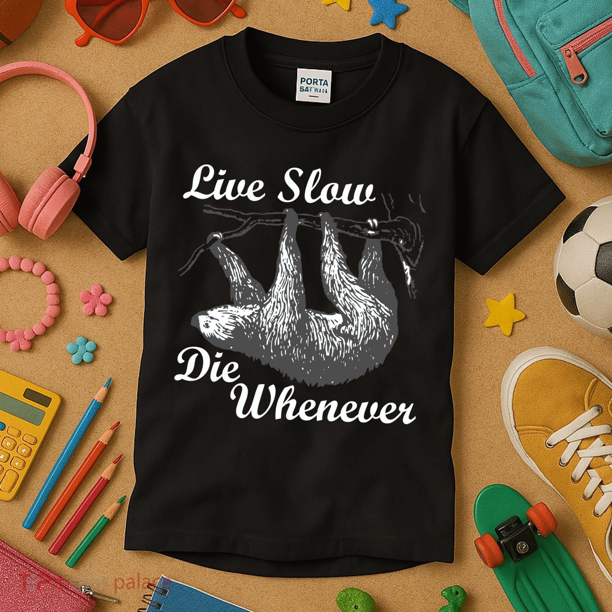 Live Slow Die Whenever Sloth Kids T-Shirt
