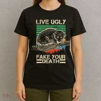 Live Ugly Fake Your Death Retro Vintage Opossum T-Shirt thumb 4