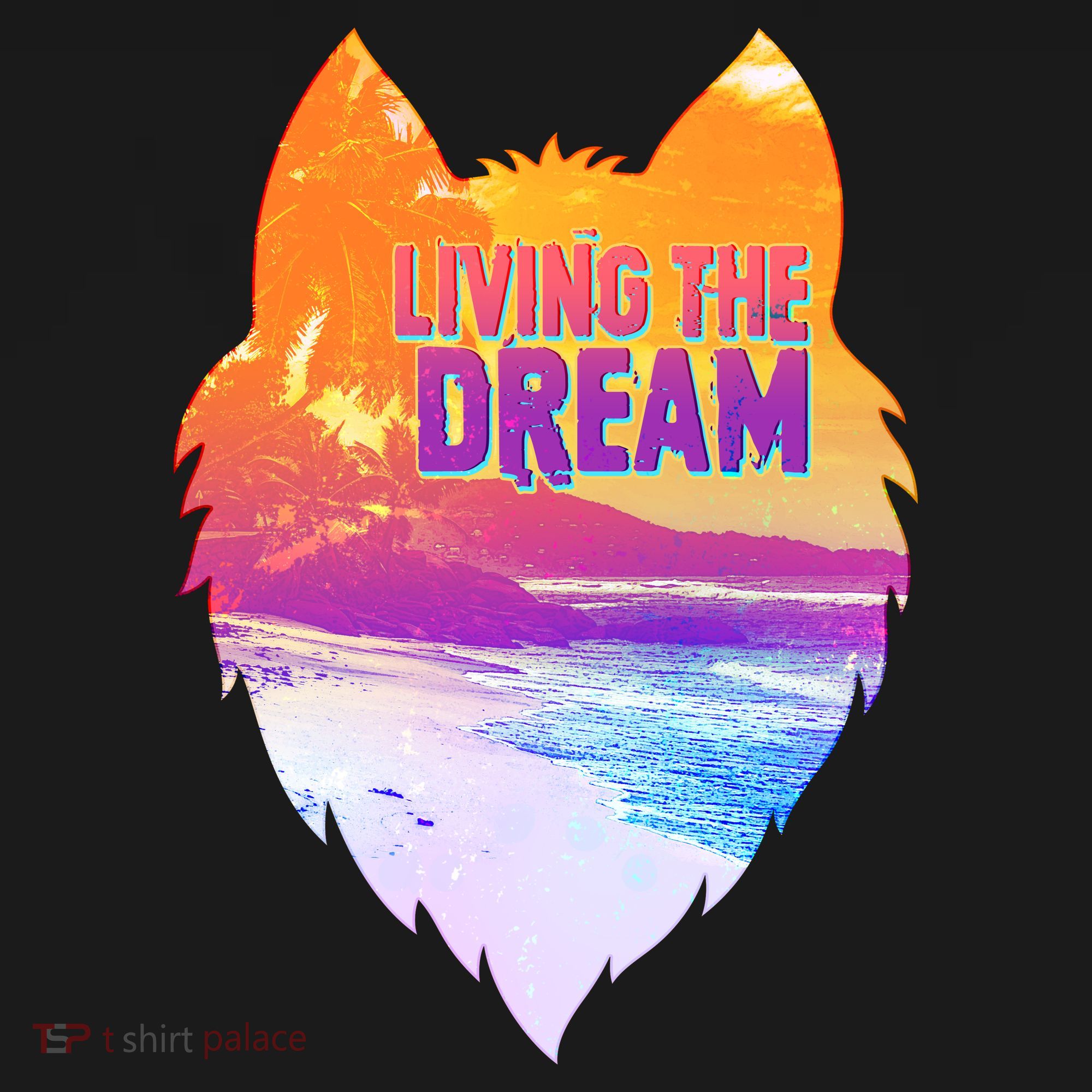 Living The Dream Californian Beach Wolf Head Flexfit Unipanel Trucker Cap