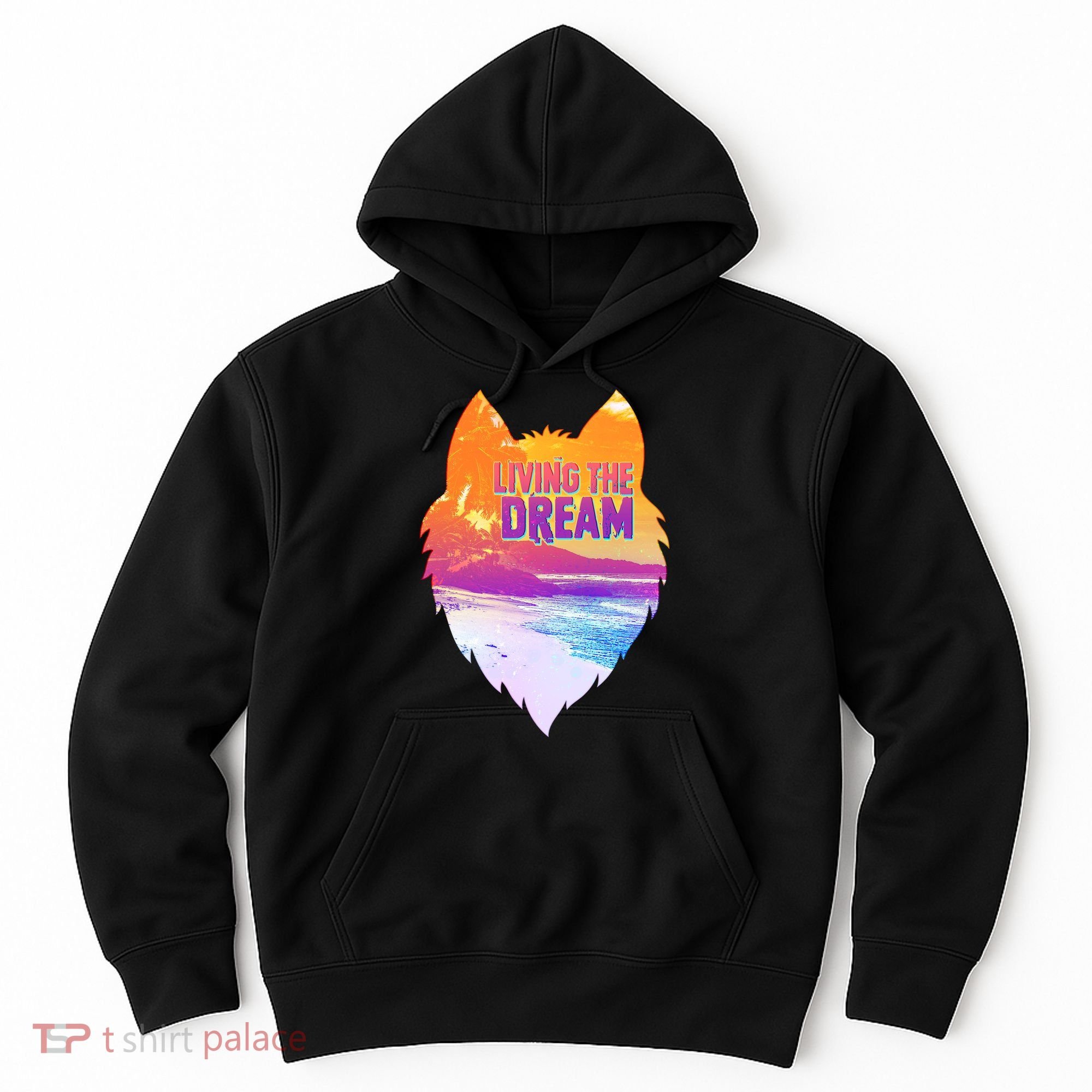 Living The Dream Californian Beach Wolf Head Hoodie